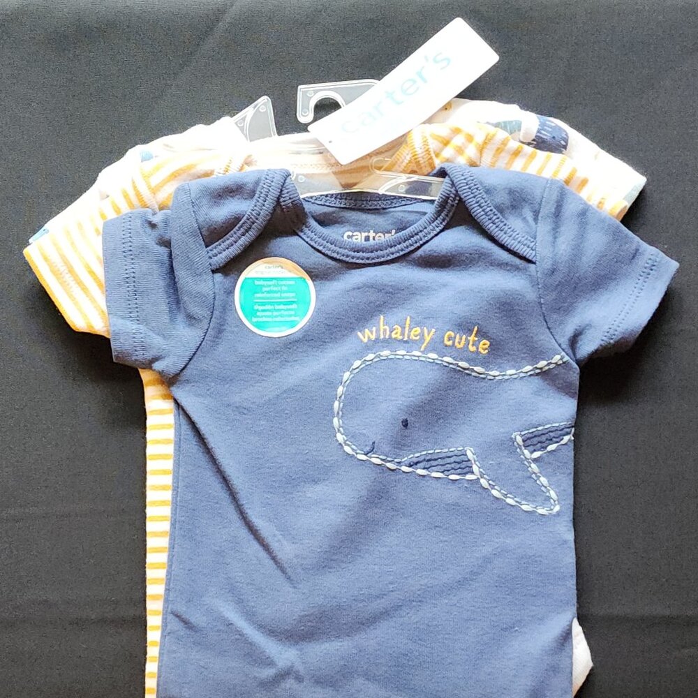 Carter's Child of Mine Baby Short Sleeve Bodysuits Size 0-3 Months - 3 Piece Set